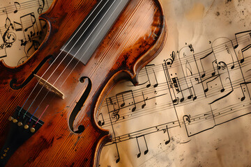 Beautiful violin on sheet music - 760884873