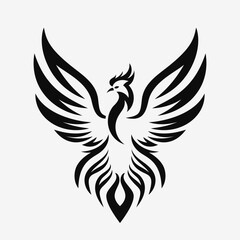Phoenix bird logo. Black silhouette. Vector illustration