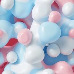 3 d pastel abstract blue white and pink bubble shapes. seamless background. Wallpaper, balloons, chewing gum