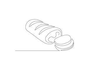 Continuous Line Drawing Of French Baguette. One Line Of Baguette. French Bread Continuous Line Art. Editable Outline.