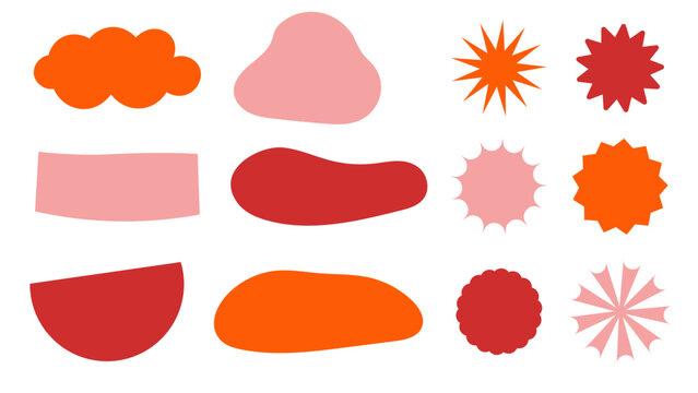 Set &eacute;l&eacute;ments graphiques vectoriels. Formes abstraites et color&eacute;es pour illustrations, compositions, fonds avec zone pour ins&eacute;rer du texte. Fomes d'&eacute;toiles et variantes.	
