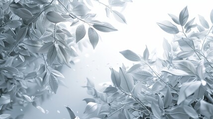 Serene white botanical frame in monochromatic elegance. Elegant floral patterns in a tranquil leaf design. Monochrome botanical art: a symphony of white foliage.