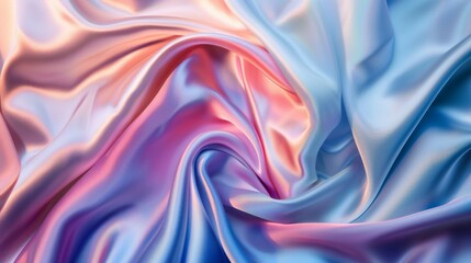 Satin fabric texture in soft pink and blue tones. Fluid textile elegance in calming pastel colors....