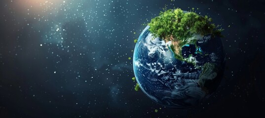 Obraz na płótnie Canvas Planet earth with lush greenery. Digital art style. Eco concept. Earth Day. For banner, poster, cards, background, eco campaign.