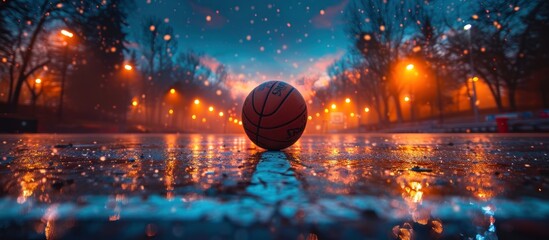 a basketball court with a ball