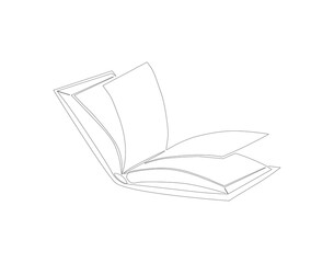 Continuous Line Drawing Of Book. One Line Of Book Have Been Open. Books Continuous Line Art. Editable Outline.