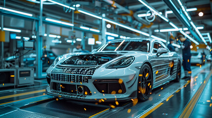 Modern car production in a factory