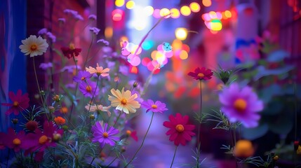 Colorful Flowers with Bokeh Light Background