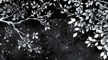 Monochrome Floral Night Sky Illustration