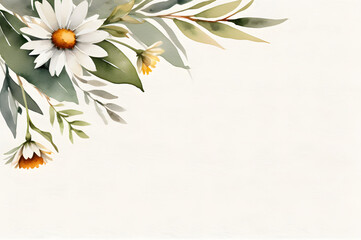 Watercolor floral illustration with daisies . The background is made in a floral style. Copy the space, place for the text