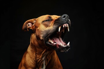 an angry aggressive pit bull terrier black background