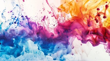 Abstract, colorful composition with oil, water and ink