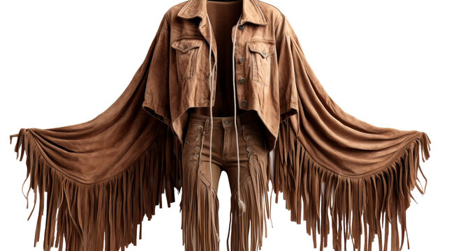A stylish brown jacket adorned with fringes, adding a touch of western flair