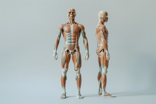Human anatomy showing muscular system visible isolated on solid a white background