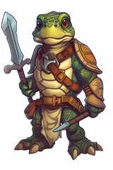 cartoon turtle with weapons. Generative AI.