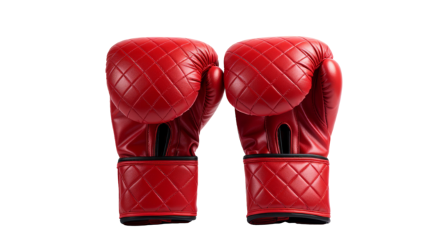 Two bright red boxing gloves resting on a clean white background