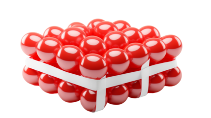 A collection of vibrant red balls playfully arranged inside a pristine white box