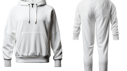 A white sweat suit with a hoodie and pants