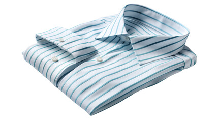 A white and blue striped shirt elegantly draped on a white background