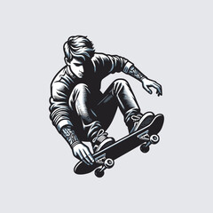 man playing extreme sports skateboard sketch art style vector illustration