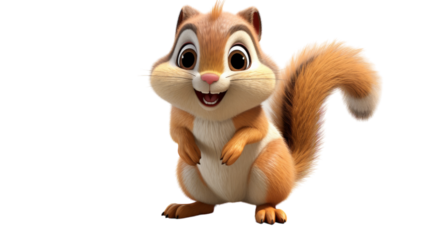 A cartoon squirrel with a wide smile on its face