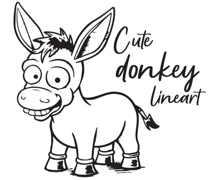 Vector simple lineart for children: cute donkey character for coloring book