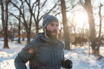 portrait of man runnign in winter