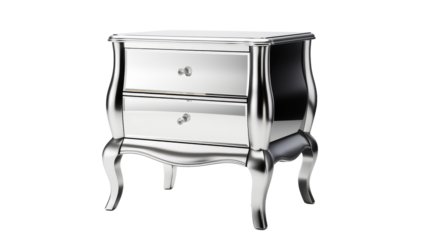 A silver nightstand with two drawers, sitting elegantly under the moonlit sky