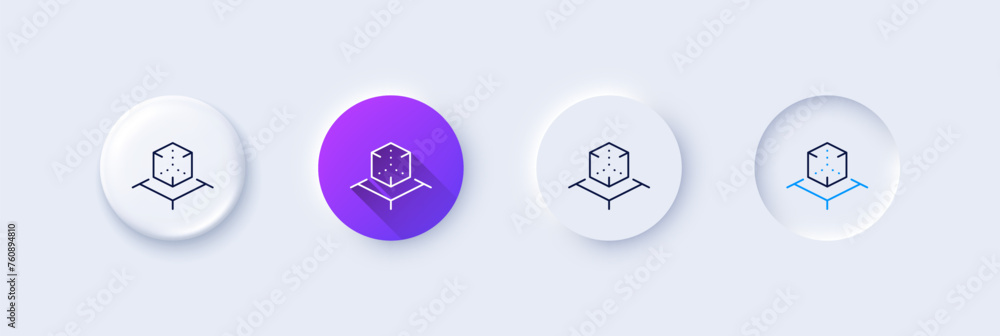 Poster augmented reality line icon. neumorphic, purple gradient, 3d pin buttons. vr simulation sign. 3d cub