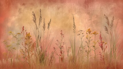 Textured Backgrounds With Vintage Autumn Flora, Ideal For Warm, Rustic Design Themes: Classic Elegance, Seasonal Charm, Retro Aesthetics, Cozy Atmosphere