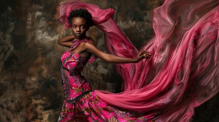 Beautiful smiling african woman in a black hat over colorful pink background. Fashion portrait stylish woman in sunglasses outdoor.