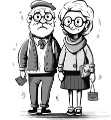 Aged Adoration: Old Couple Graphic Sketch