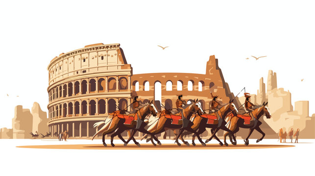 Ancient Roman colosseum with gladiators and chariot