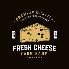 Fresh cheese badge design. Template for logo, branding design with triangle block cheese . Vector illustration. - 760897812