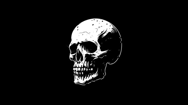 Mysterious minimal black and white skull logo at a dynamic angle, generated with AI
