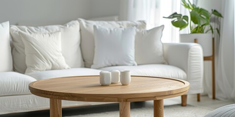 round table and sofa in Scandinavian style interior Generative AI