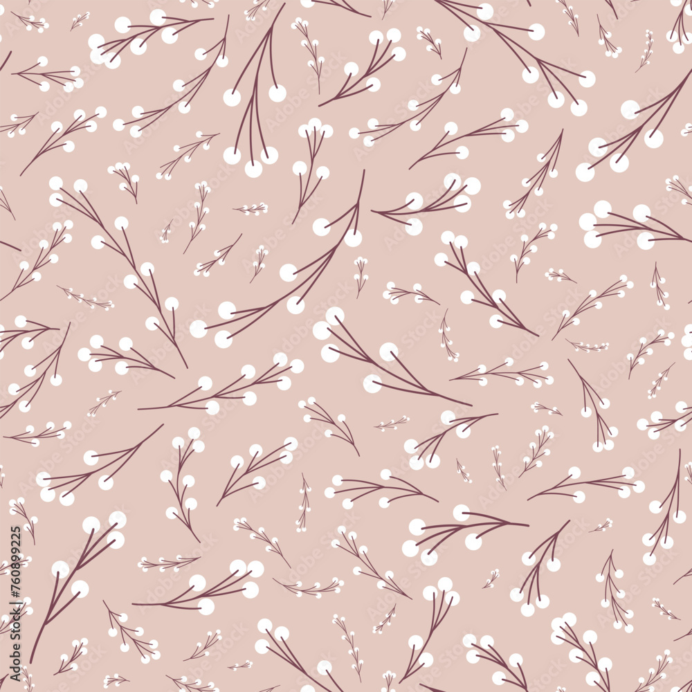 Poster vector floral seamless pattern. subtle color design with branches and blossoms. muted palette repeat
