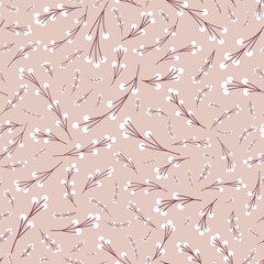 Vector floral seamless pattern. Subtle color design with branches and blossoms. Muted palette repeatable botanical backdrop for fabrics, wallpapers, wrapping papers, web. - 760899225