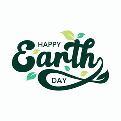 Happy Earth Day hand drawn lettering vector illustration with green leaf. Earth Day environmental and Eco activism vector concept. Earth day logo, template, poster, banner.  Save earth t shirt design