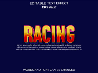 racing text effect, font editable, typography, 3d text. vector template