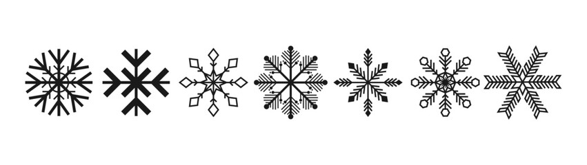 Snowflakes isolated on a white background. Christmas and New Year decoration elements. Crystals of different designs. Vector illustration.
