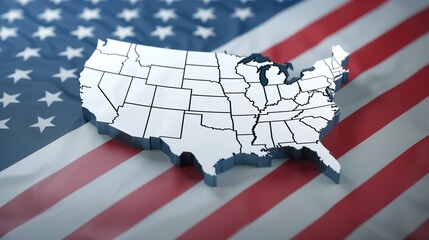 3D USA Map Overlay on American Flag