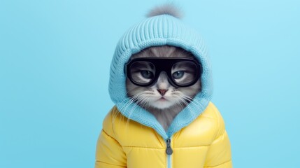 Cat in Yellow Jacket and Glasses
