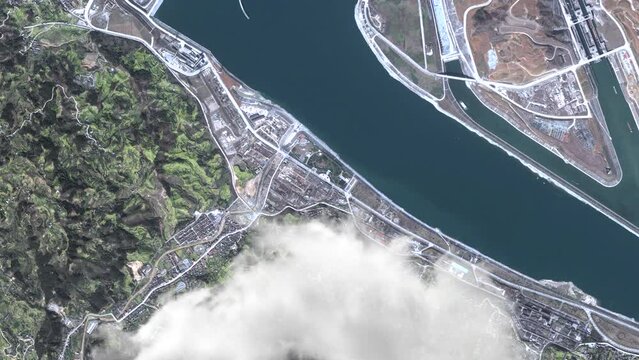Three Gorges Dam and Hydropower Plant - Sanxia Dam on Yangtze River in China Drone Aerial View