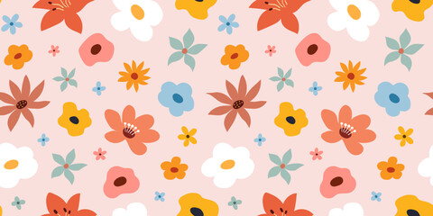Abstract trendy modern fashionable seamless pattern with flowers