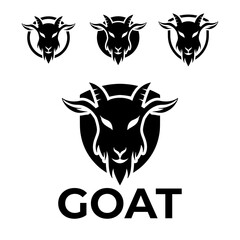 Modern vector flat design simple minimalist logo template of goat cartoon head vector for brand, emblem, label, badge. Isolated on white background.