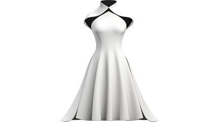 A mannequin showcases a stylish white and black dress