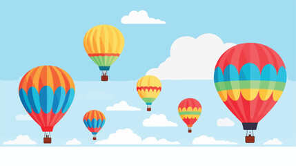 Colorful hot air balloons floating in the sky. flat