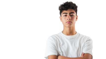 A young man stands confidently with his arms crossed, exuding a sense of determination and strength
