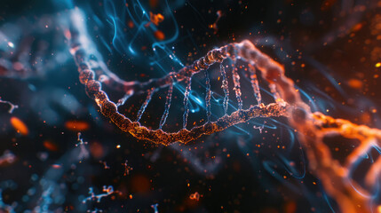 Digital depiction of a double strand featuring gold and blue colors intertwined